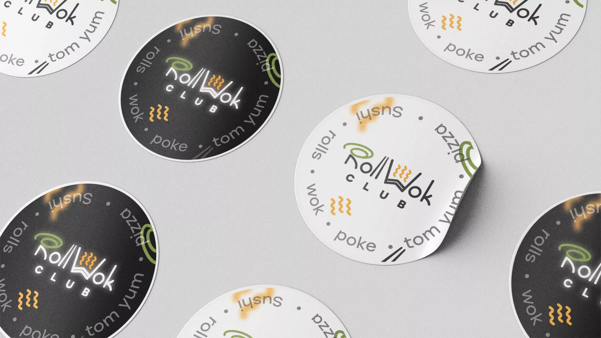 Разработка наклеек для суши-бара «Roll Wok Club» в Лесозаводске